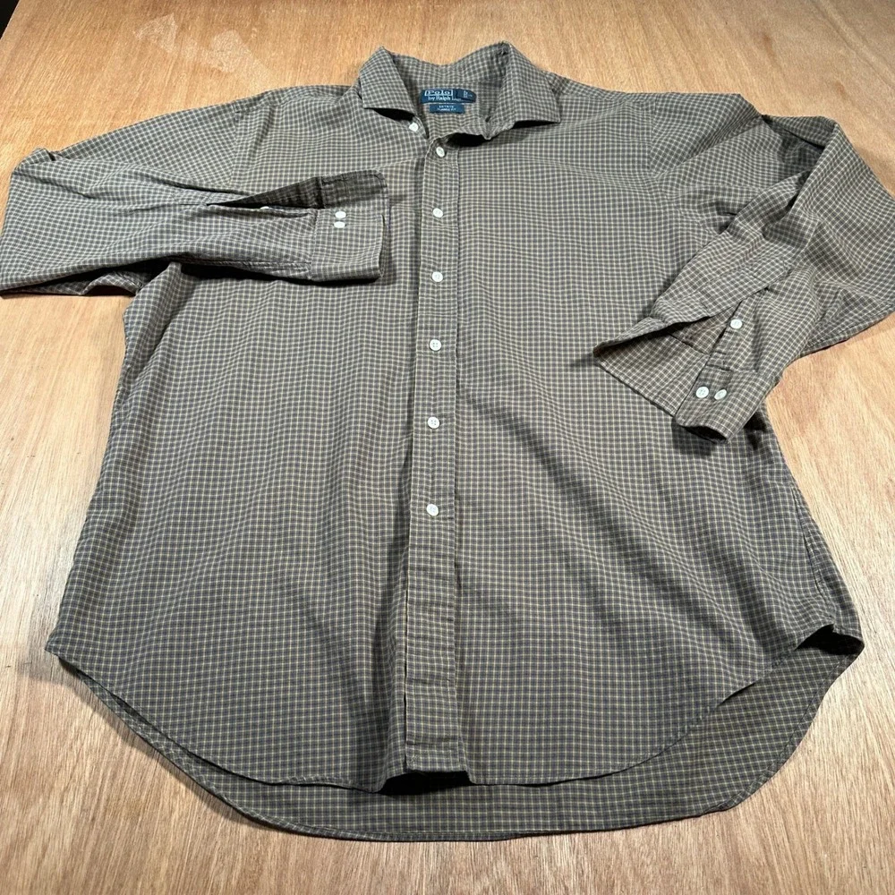Polo Ralph Lauren Button Down Mens 16.5 (L) Olive/Tan Plaid Estate Classic Fit